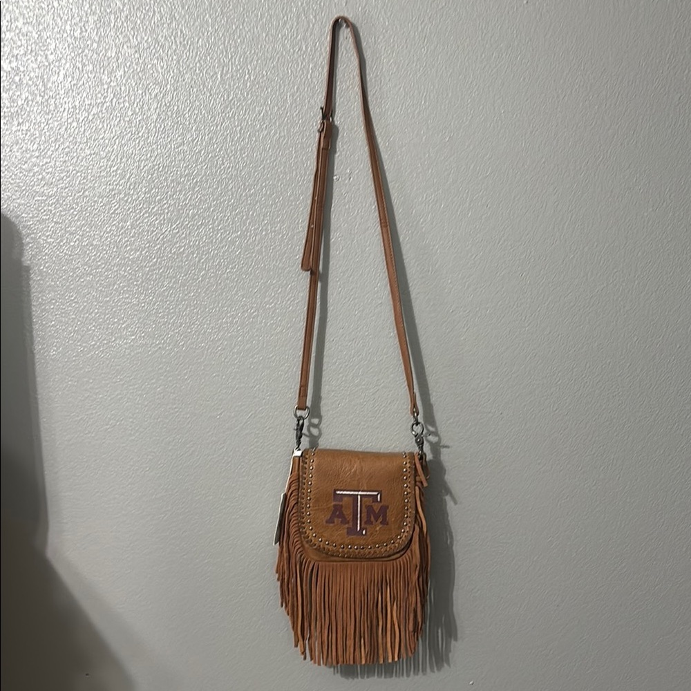 Tan Fringed Texas A&M Crossbody Bag